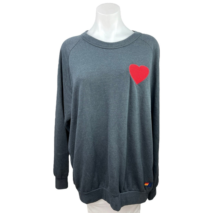 Aviator Nation Blue Raglan Crew Neck Heart Oversized Sweatshirt Top Size XL