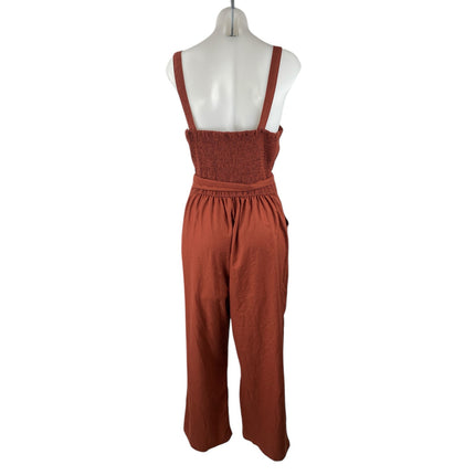 Abercrombie & Fitch Brown Sleeveless Tie Waist V Neck Wide Leg Cami Jumpsuit L
