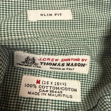 J.Crew Men's Green White Gingham Checkered Slim Fit Button Down Shirt Top Sz M