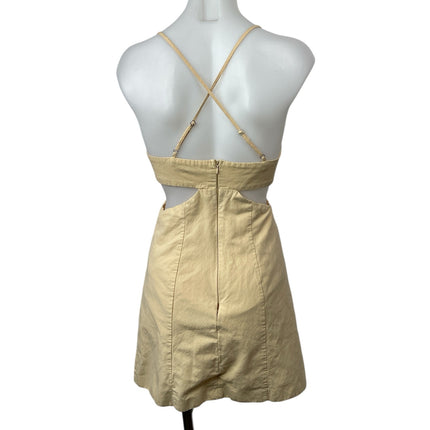 ZARA Yellow Pleated Cut Out Crossback Sleeveless Mini Cami Tank A-line Dress XS