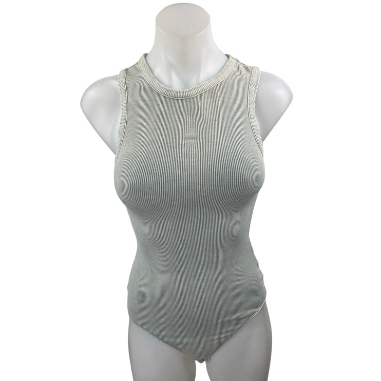 Le Lis Women's Gray Rib Knit Sleeveless Racerback Thong Bodysuit Tank Top Size S