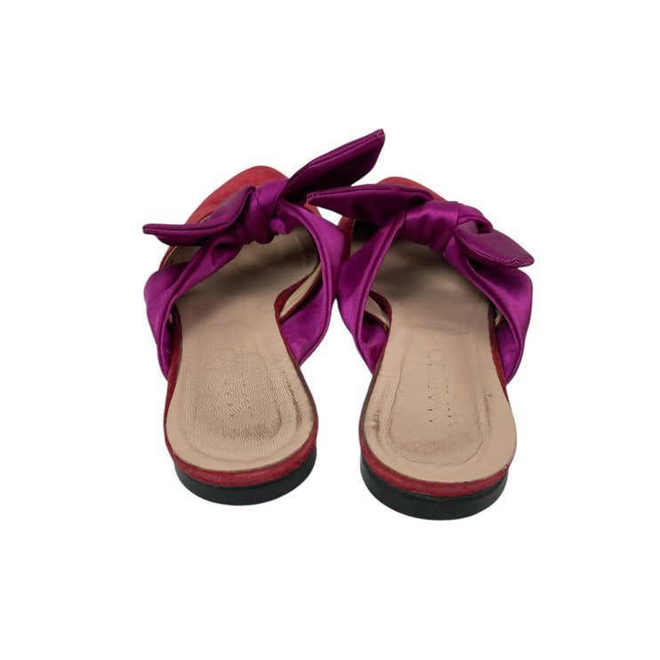 Vero Cuoio Marco Purple Red Bow Accent Slip On Pointed Toe Flats Sandals US 7.5