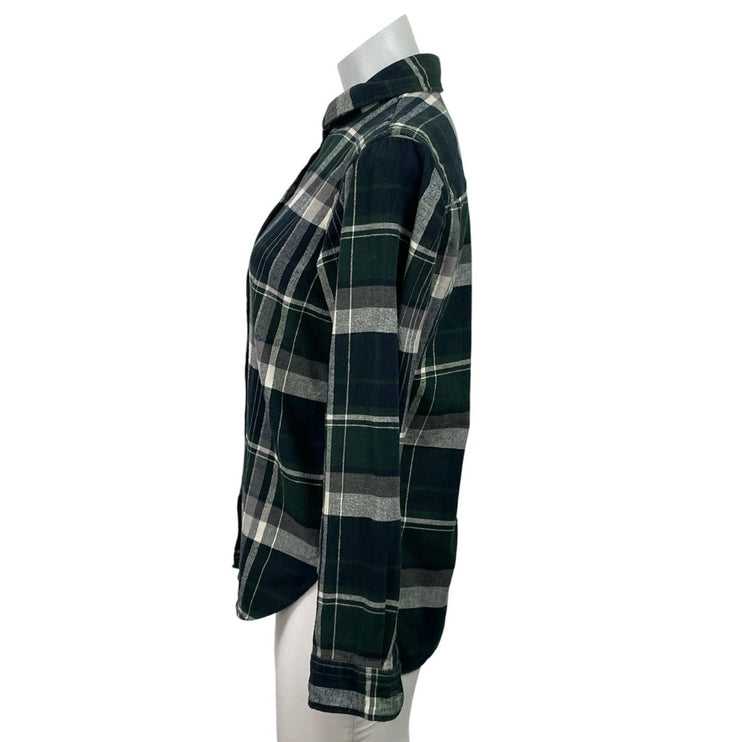 Uniqlo Womens Green Plaid Flannel Check Long Sleeve Button Down Shirt Top Size S