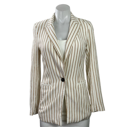 H&M Women's Cream Brown Long Sleeves Striped Single Button Blazer Coat Jacket 0