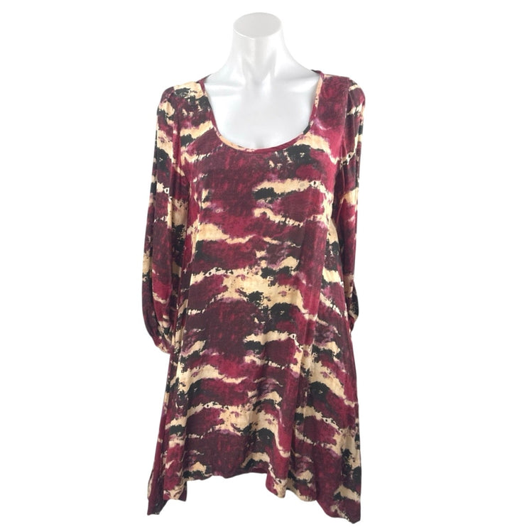 Bohemian Luxe 100% Silk Women Multicolor Abstract Long Sleeve Tee T-Shirt Top XS
