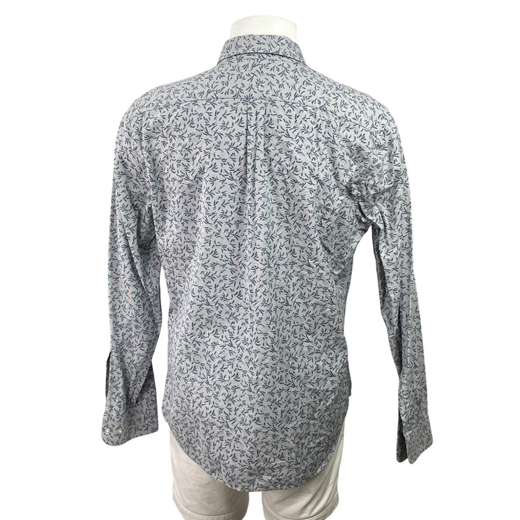 Banana Republic Men Gray Blue Leaf Slim Oxford Long Sleeve Button Up Shirt Top L