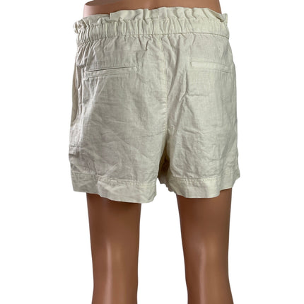 Uniqlo Womens White Linen Blend High Waisted Wide Leg Mini Paperbag Shorts Sz 29