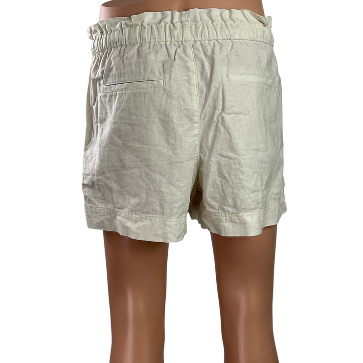 Uniqlo Womens White Linen Blend High Waisted Wide Leg Mini Paperbag Shorts Sz 29
