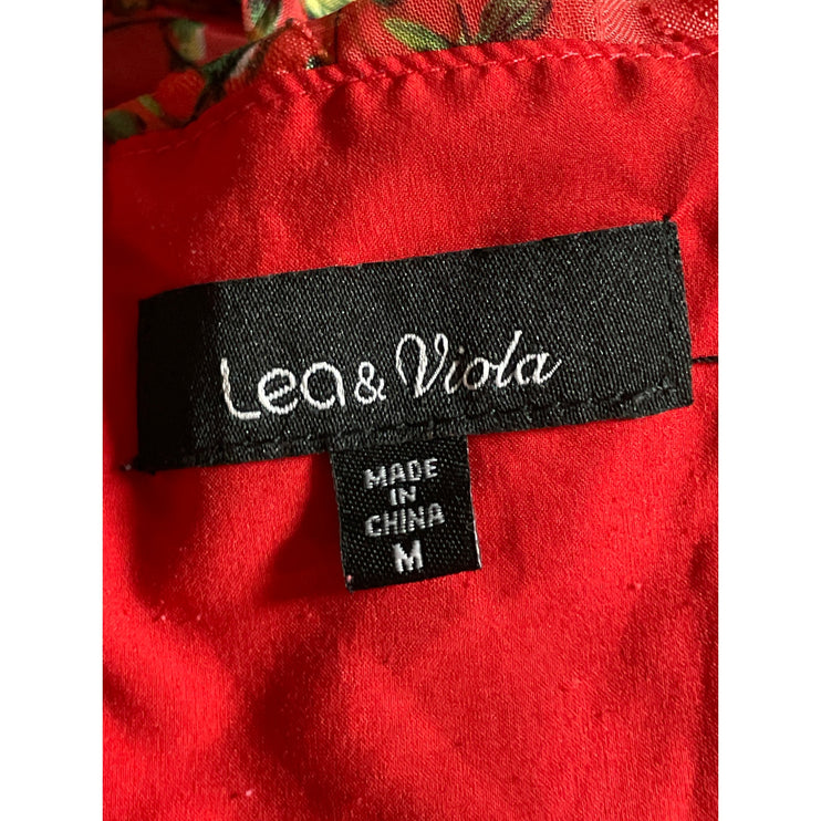Lea & Viola Red Floral Ruffle Short Sleeve Tiered Sweetheart Tank Mini Dress M