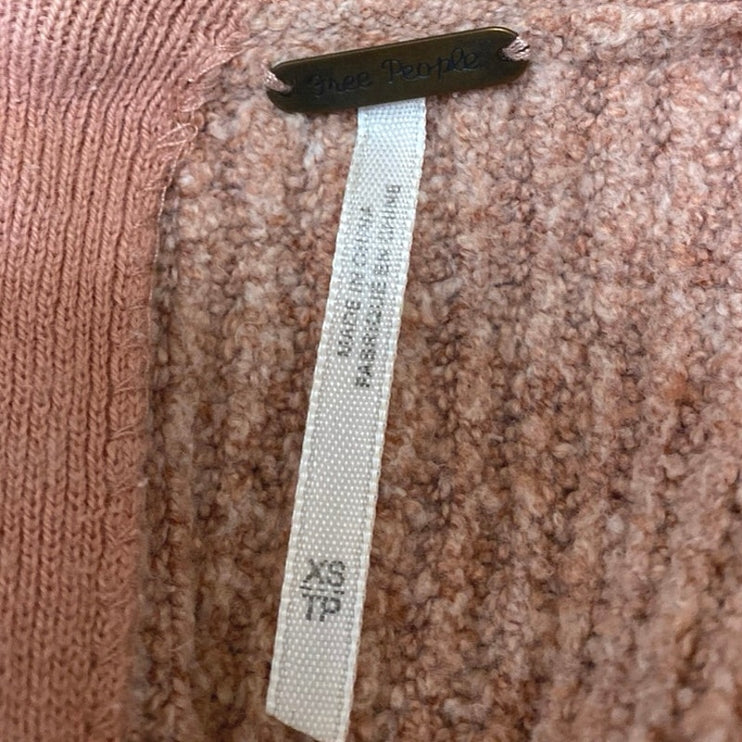Free People Nude Pink Long Sleeve Square Ribbed Fleece Flare Sweater Top Size XS