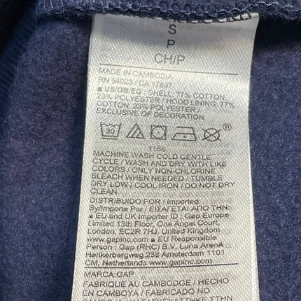 NEW Gap Women's Navy Blue Gray Logo Embroidered Hoodie Hooded Sweatshirt Size S