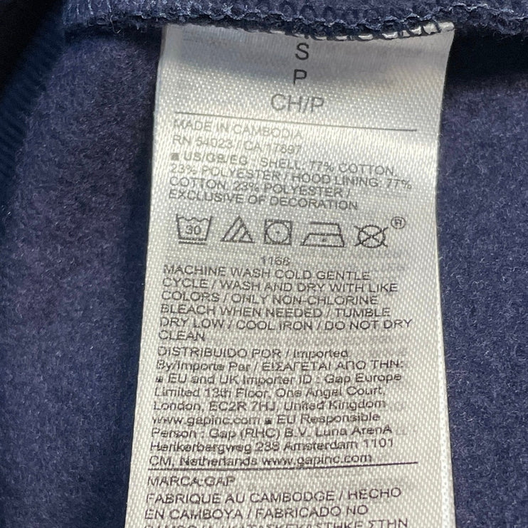 NEW Gap Women's Navy Blue Gray Logo Embroidered Hoodie Hooded Sweatshirt Size S