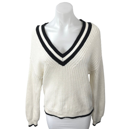 Abercrombie & Fitch White Black Striped V Neck Knit Pullover Sweater Top Size S