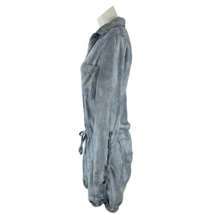 Cloth & Stone Blue Long Sleeve Denim Striped Button Front Jumpsuit Romper Size S