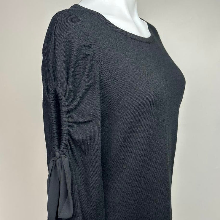 Club Monaco Black Wool Knit Bodycon Ribbon Cutout Long Sleeves Sweater Dress M