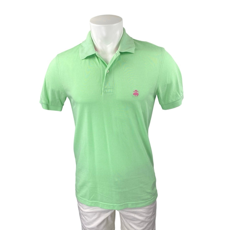 Brooks Brothers Men's Green Slim Fit Logo Short Sleeve Polo Shirt Top Size S