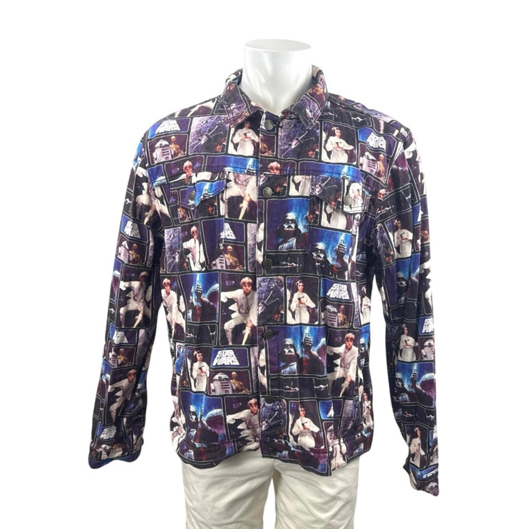 Cakeworthy Star Wars Men Purple Long Sleeve Button Up Denim Jean Jacket Size XXL