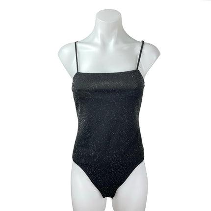Garage Black Glitter Sparkly Shimmer Square Neck Cami Tank Thong Bodysuit Top M