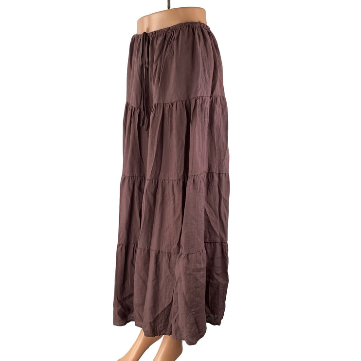 Cider Rhythm Classic Womens Brown Tiered Elastic Waist Maxi Flare A-Line Skirt S