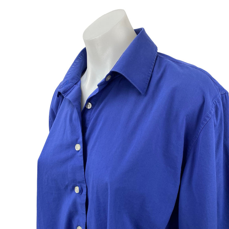 Lands' End Women's Cobalt Blue Long Sleeve Button Down Blouse Shirt Top Size 16