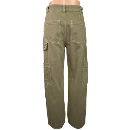 H&M Women's Khaki Tan High Rise Baggy Wide Leg Utility Cargo Denim Jeans Size 4