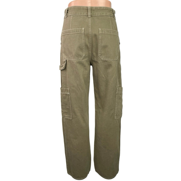 H&M Women's Khaki Tan High Rise Baggy Wide Leg Utility Cargo Denim Jeans Size 4