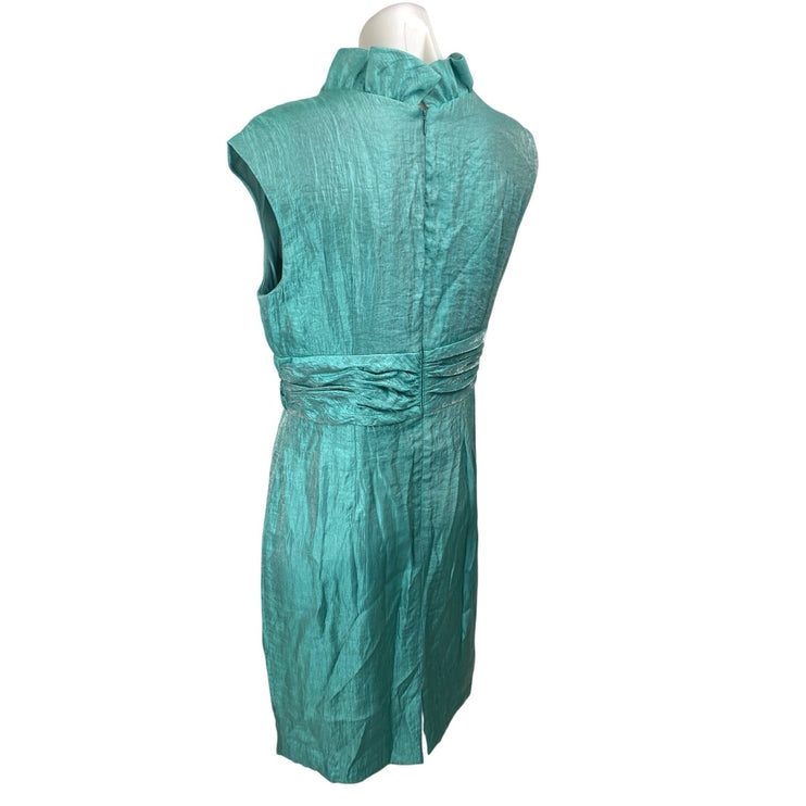 Jessica Howard Green Sleeveless Jeweled Rhinestone Ruffle Mini Sheath Dress 10
