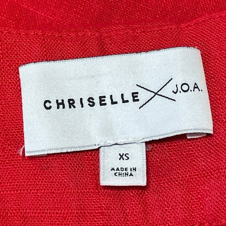 Chriselle JOA Women's Red High Waisted Belted Ruffle Tiered Mini Shorts Size XS