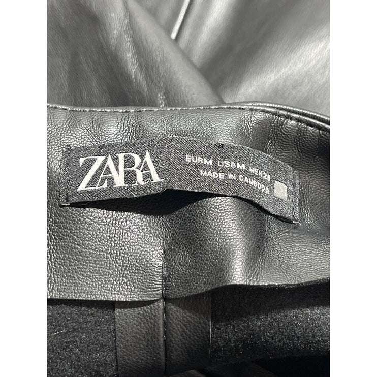 Zara Women's Black Faux Vegan Leather High Waist Mini Flared A-Line Skirt Size M