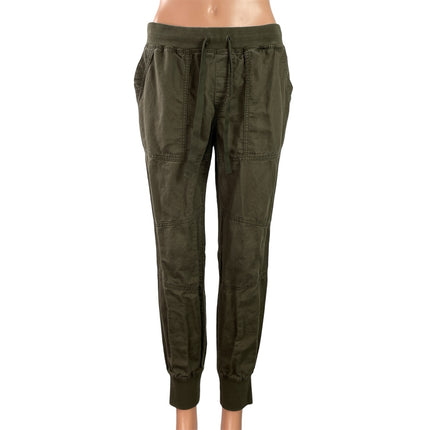 Aritzia TNA Women's Olive Green Linen Mid Rise Drawstring Jogger Pants Size S