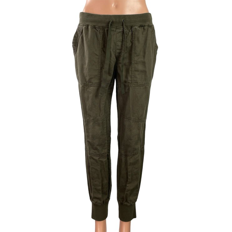 Aritzia TNA Women's Olive Green Linen Mid Rise Drawstring Jogger Pants Size S