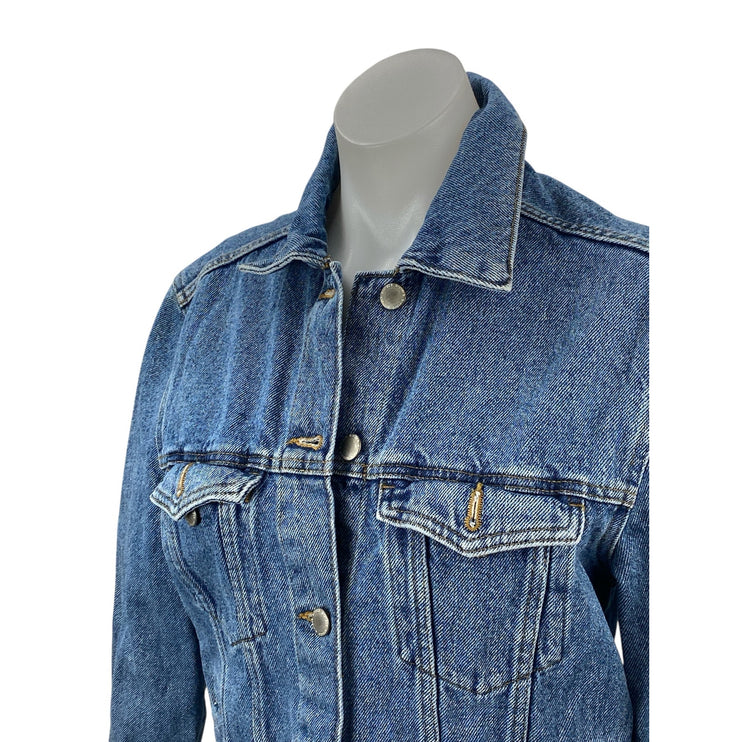 H&M Divided Women's Blue Long Sleeve Button Down Trucker Denim Coat Jacket Sz 4
