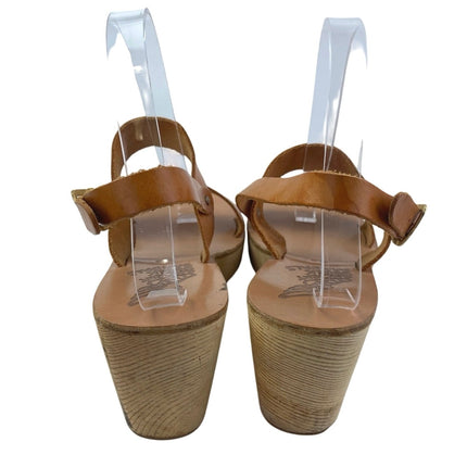 Ancient Greek Sandals Women's Brown Leather Open Toe Slingback Wedge Heels Sz 8