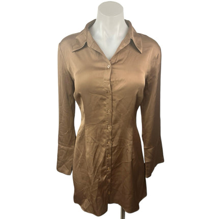 Abercrombie & Fitch Silk Satin Bronze Brown Button Down Mini Shirt Dress Size M