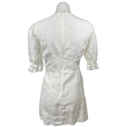 Reformation Simi 100% Linen Womens White V-neck Short Puff Sleeeve Mini Dress 4
