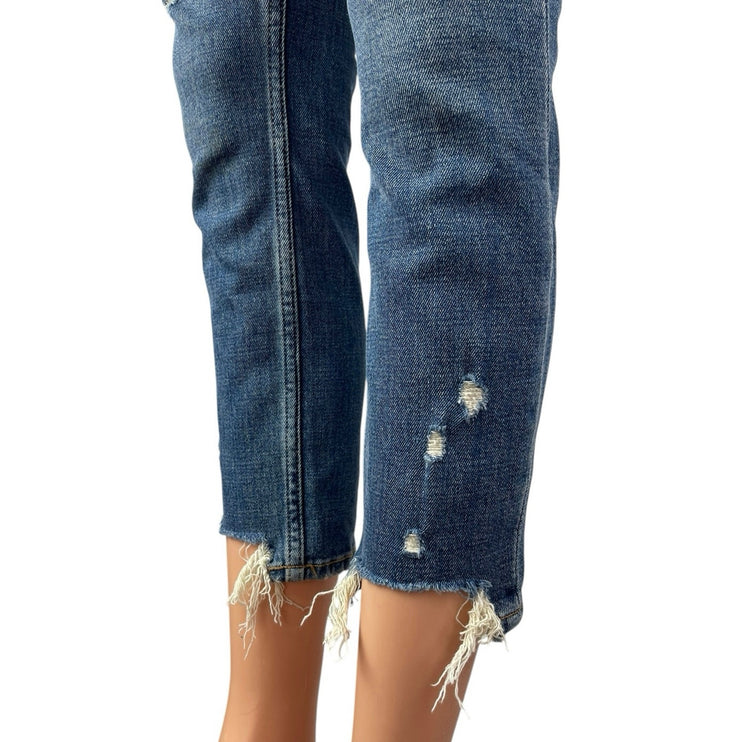 Abercrombie & Fitch Blue Distressed Frayed Raw Hem Skinny Denim Jeans Pants 24