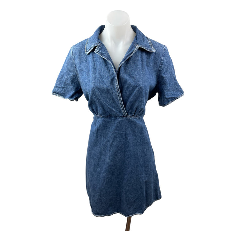 & Other Stories Womens Blue Denim Belted Short Sleeve Mini Flare A-Line Dress 10