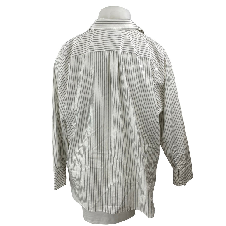 Lands' End Women's White Black Striped Long Sleeve Button Down Shirt Top 24W