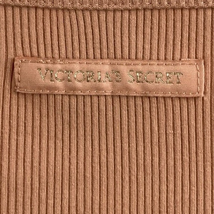 Victoria's Secret Brown Long Sleeve Ribbed Knit Sculpt Stretch Crop Top Size M