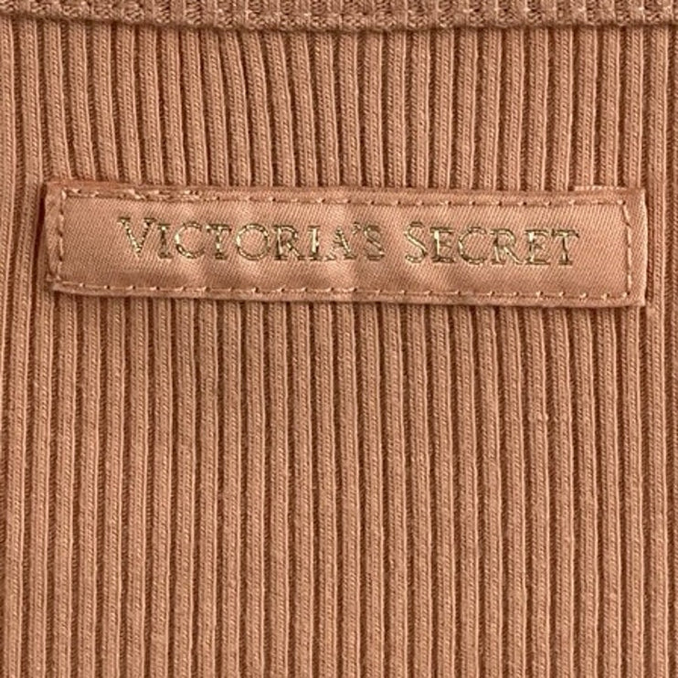 Victoria's Secret Brown Long Sleeve Ribbed Knit Sculpt Stretch Crop Top Size M