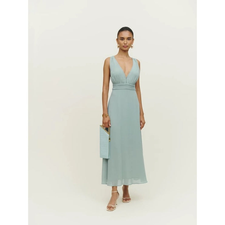 NEW Reformation Green Rosalind Halter Plunge V Cocktail A Line Maxi Dress Size 2