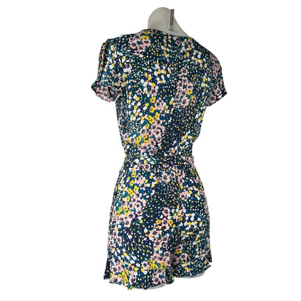 LOFT Multicolor Floral Print Faux Wrap Short Sleeve Tie Waist Romper Jumpsuit XS