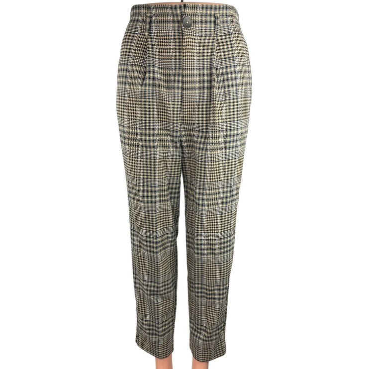 Stradivarius Black Beige Houndstooth Plaid High Rise Cropped Dress Pants Size S