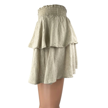 Princess Polly Beige Tan Smocked Pull On Tiered Ruffle Flounce Mini Skirt Size 4
