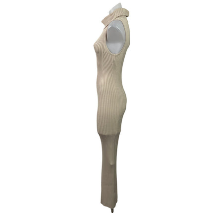 ASTR The Label Cream Beige Sleeveless Rib Knit Turtleneck Maxi Sweater Dress XS