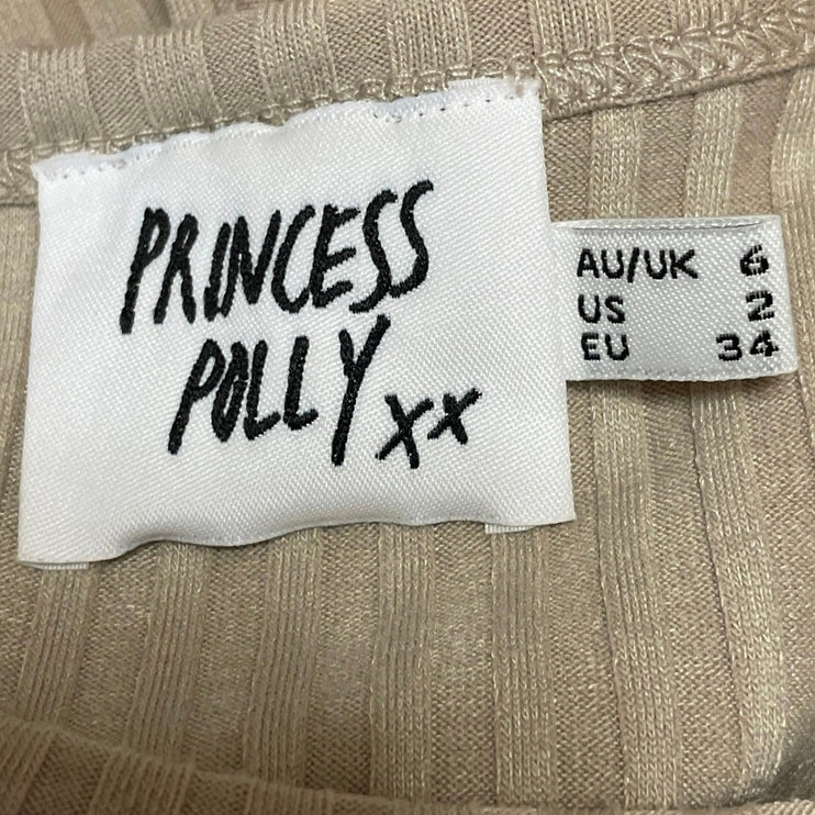 Princess Polly Ellie Beige Sleeveless Ribbed Knit Crop Top & Maxi Skirt Set Sz 2