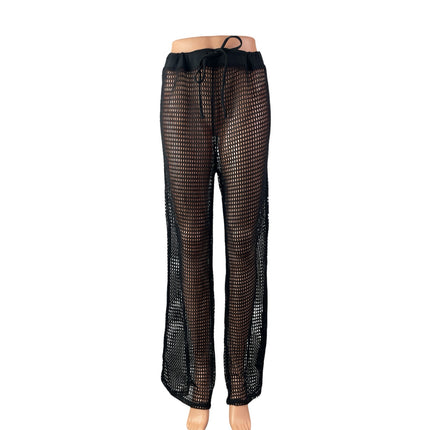 Shade & Shore Women's Black Mesh Sheer Crochet High Rise Beach Cover Up Pants M