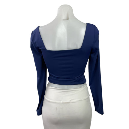 Aritzia Babaton Contour Blue Square Neck Sculpt Long Sleeve Crop Top Size M