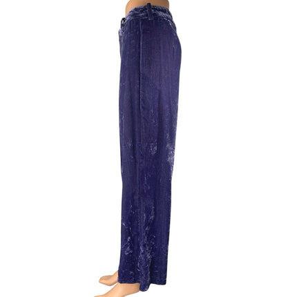 Zara Women's Purple Velvet Velour High Waisted Straight Leg Trousers Pants XS