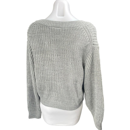 H&M Women's Gray Ribbed Knit Long Sleeve Button Down Cardigan Sweater Top Sz XL